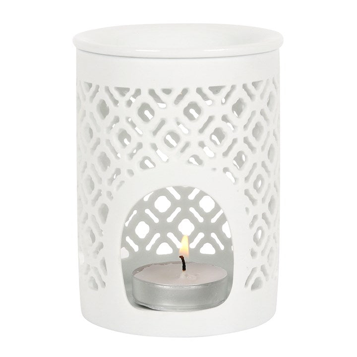 White Matte Lattice Cut Wax Warmer