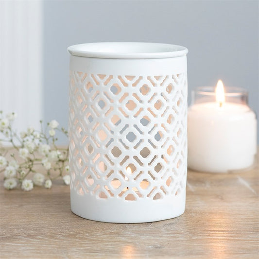 White Matte Lattice Cut Wax Warmer