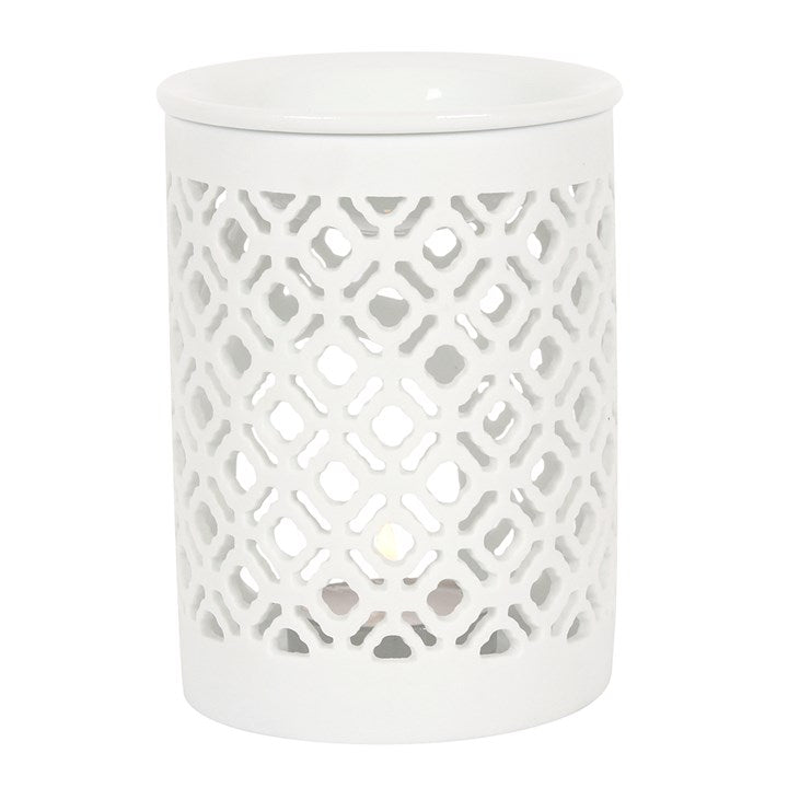 White Matte Lattice Cut Wax Warmer