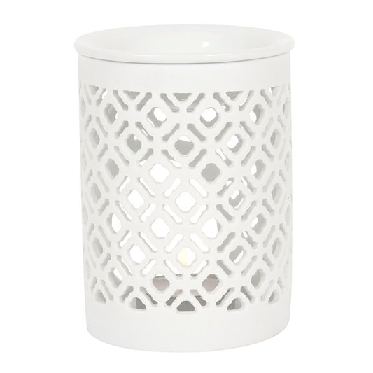 White Matte Lattice Cut Wax Warmer